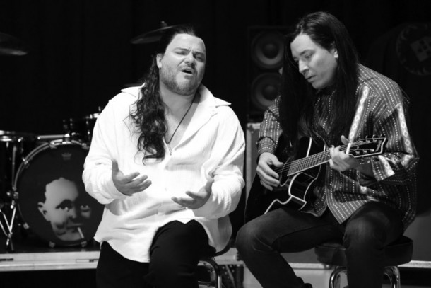 THE TONIGHT SHOW STARRING JIMMY FALLON -- Episode 0255 -- Pictured: (l-r) Musician Jack Black and host Jimmy Fallon during the "More Than Words" music video skit on May 4, 2015 -- (Photo by: Douglas Gorenstein/NBC)